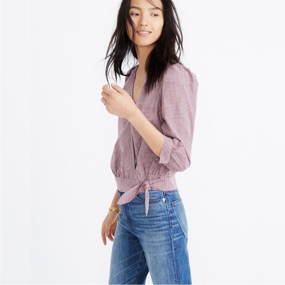 Madewell Tops - Madewell Gingham Cross Blouse Crop Top - Size Small Red